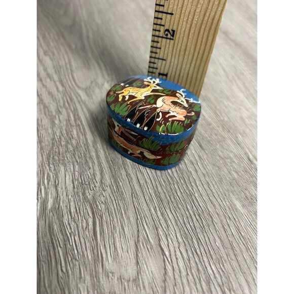 Vintage Paper Mache Black Lacquer Box Hand Painted Deer Trinket Jewelry Stash - Picture 10 of 10